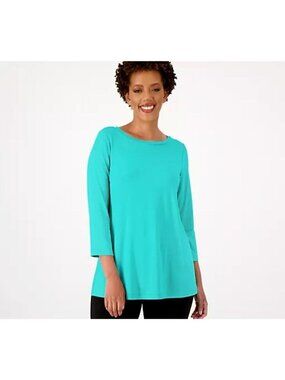Susan Graver Women Top Sz S Cool Touch Bateau Neck Green A574039
